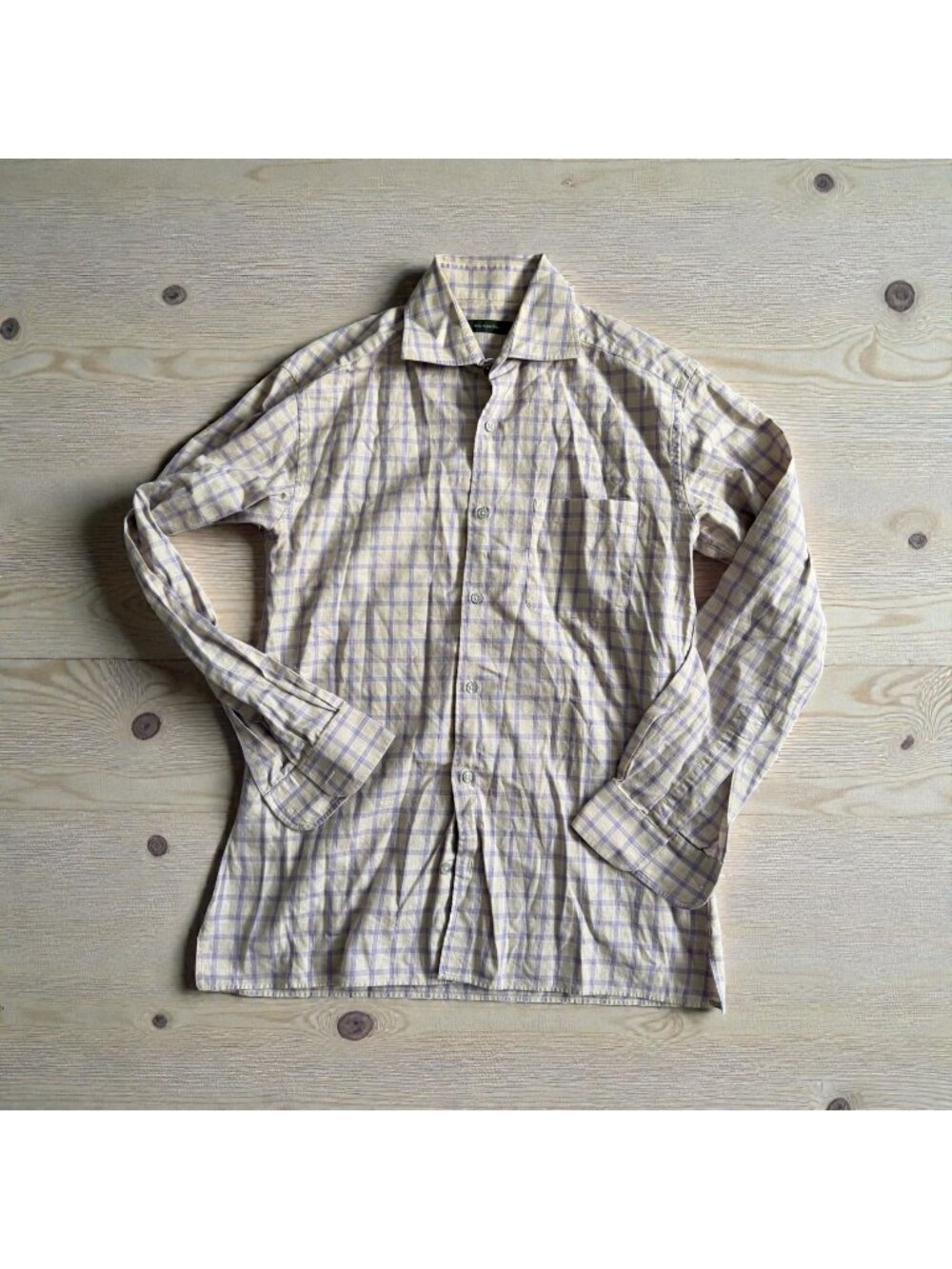 ERMENEGILDO ZEGNA Yellow Purple Plaid Button Down Shirt Size Medium